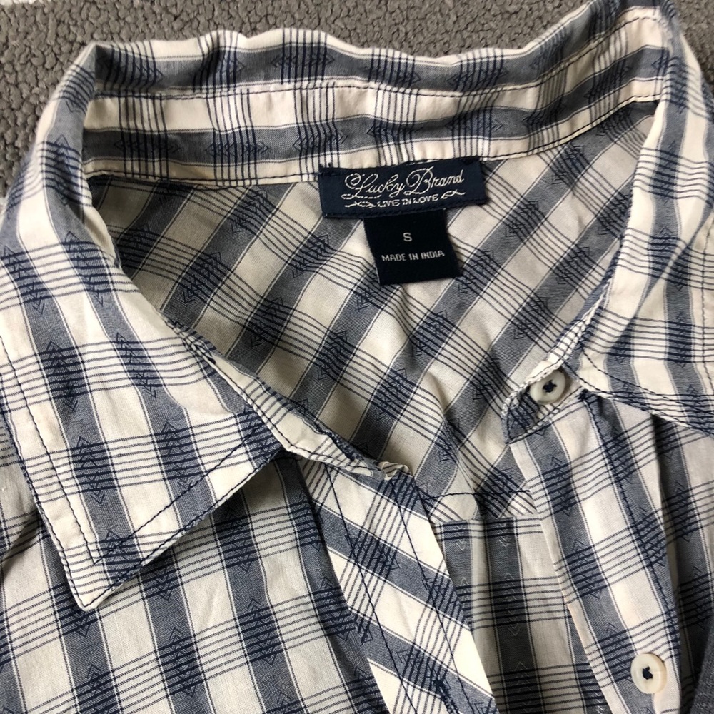 Lucky Brand Long 3/4 Sleeve Plaid Button Down Blouse Size Small - Picture 4 of 5